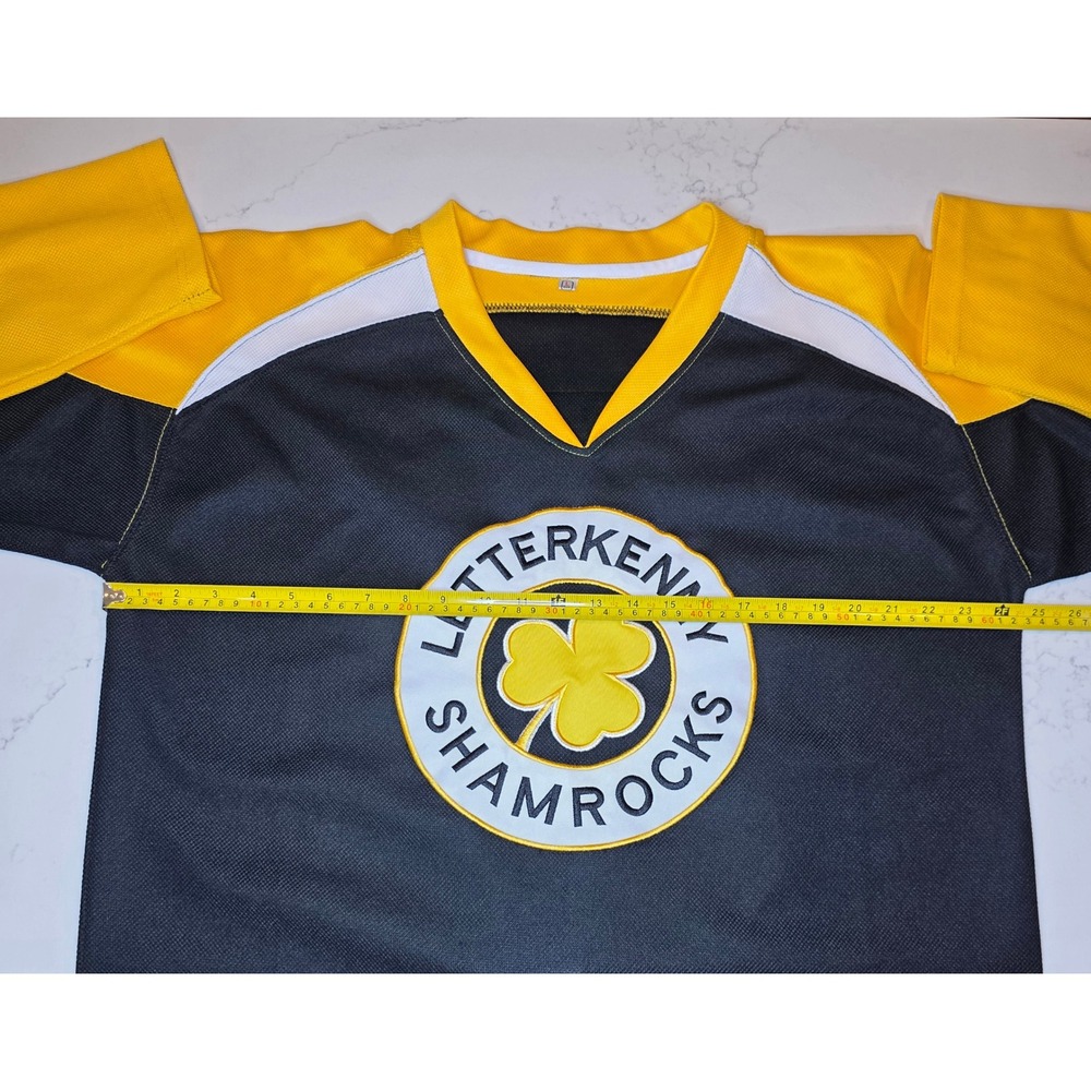 Letterkenny Shamrocks Shoresy Hockey Jersey Black Yellow #69 | Mens Size L - Picture 5 of 8